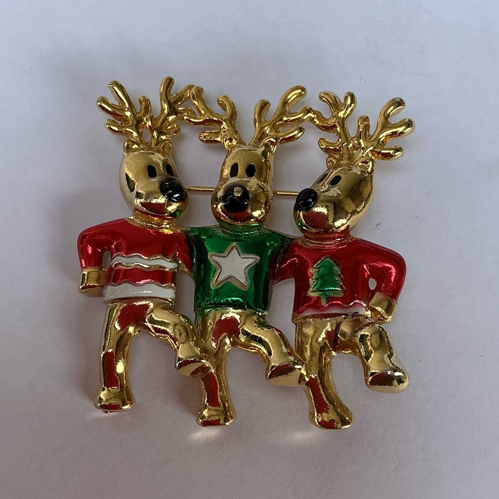 Vintage AJC Festive Dancing Reindeer Brooch